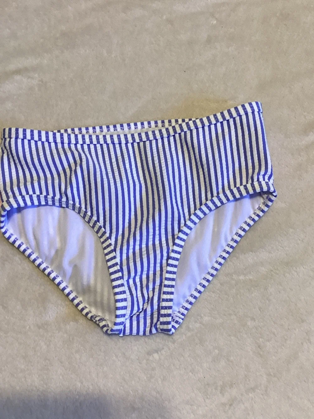 Ruffle Butts Blue Stripe Bikini Bottom with Pink Ruffles